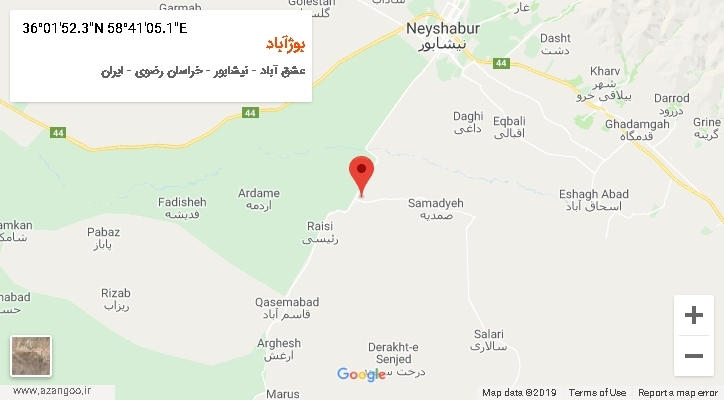 روستای بوژآباد بر روی نقشه