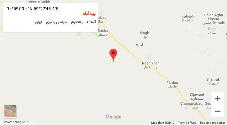 روستای بیدآباد بر روی نقشه