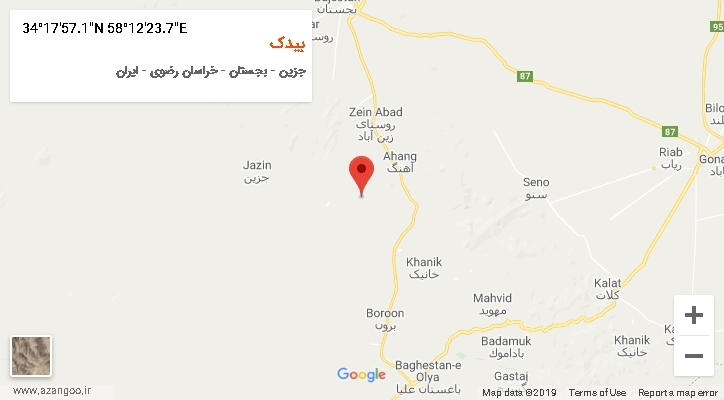 روستای بیدک بر روی نقشه