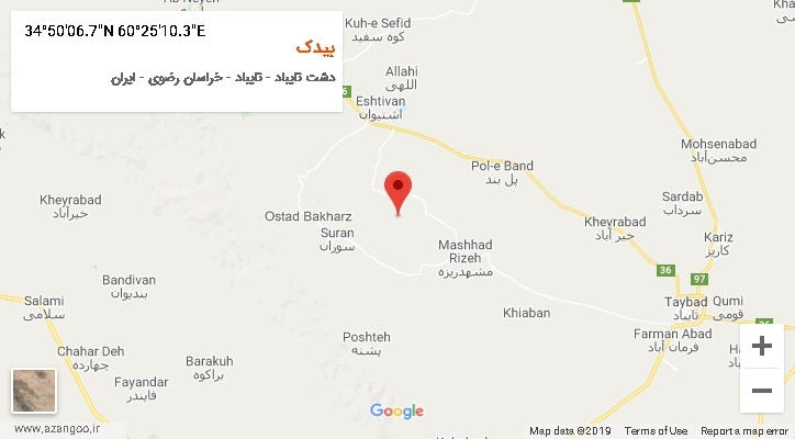 روستای بیدک بر روی نقشه