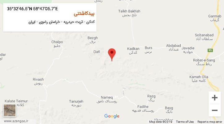 روستای بیدکاشتنی بر روی نقشه