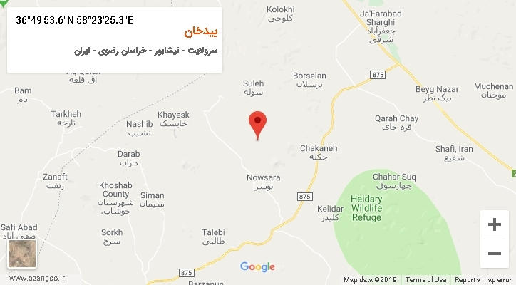 روستای بیدخان بر روی نقشه