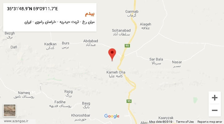 روستای بیدم بر روی نقشه