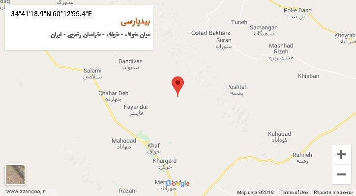 روستای بیدپارسی بر روی نقشه
