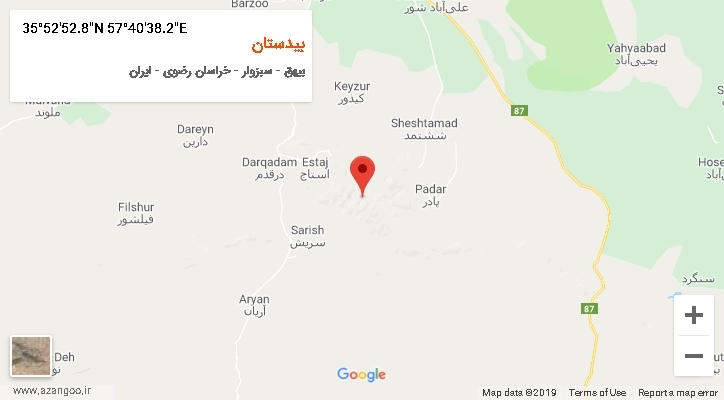 روستای بیدستان بر روی نقشه