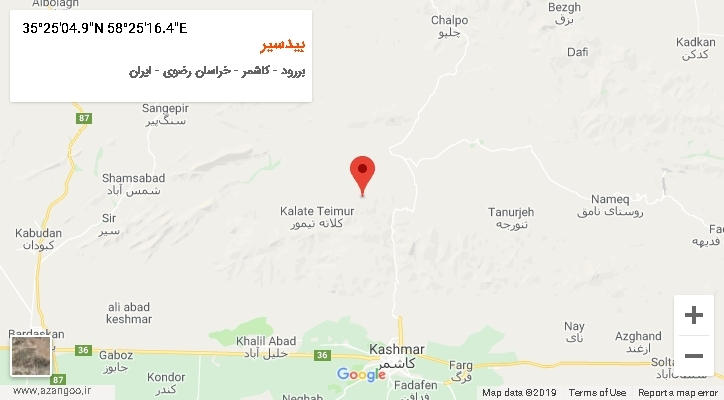روستای بیدسیر بر روی نقشه