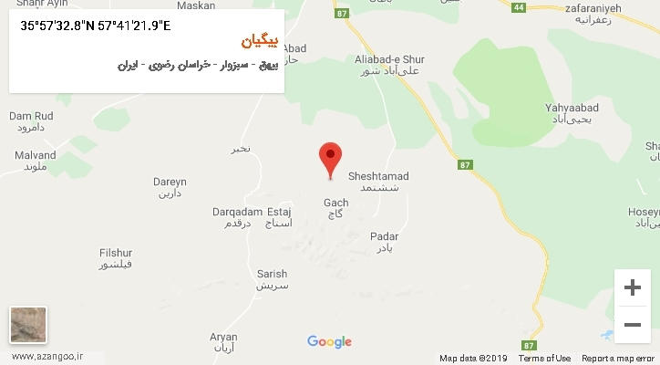 روستای بیگیان بر روی نقشه