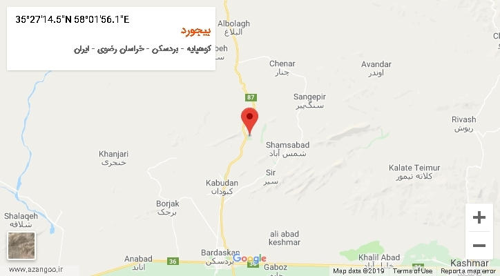 روستای بیجورد بر روی نقشه