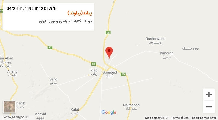 روستای بیلند(بیلوند) بر روی نقشه