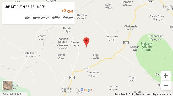 روستای بین گاه بر روی نقشه