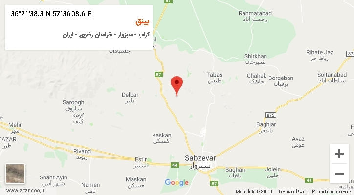 روستای بینق بر روی نقشه