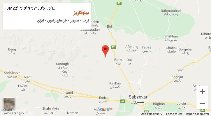 روستای بینوکاریز بر روی نقشه