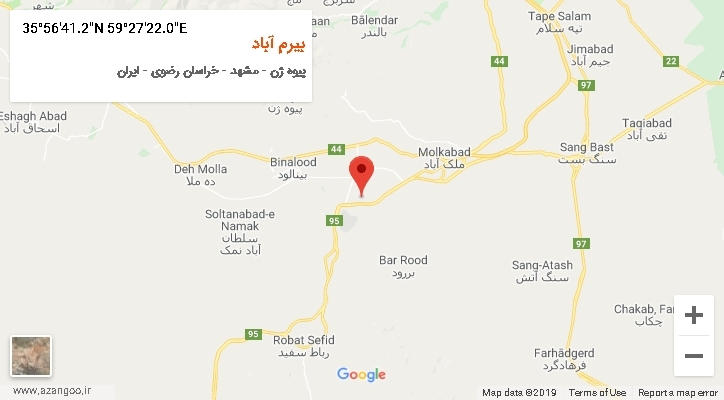 روستای بیرم آباد بر روی نقشه