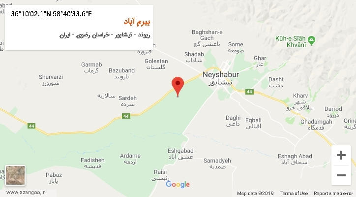 روستای بیرم آباد بر روی نقشه