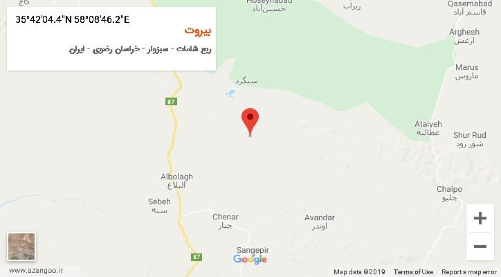 روستای بیروت بر روی نقشه