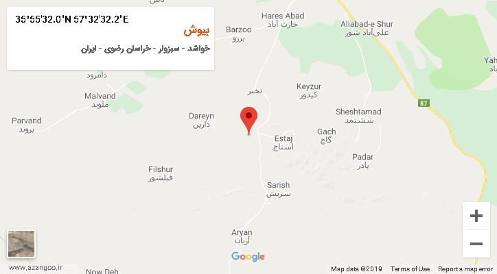 روستای بیوش بر روی نقشه