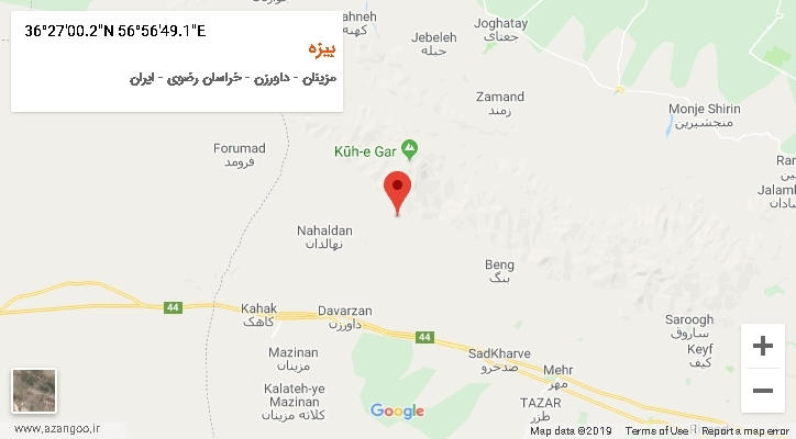 روستای بیزه بر روی نقشه