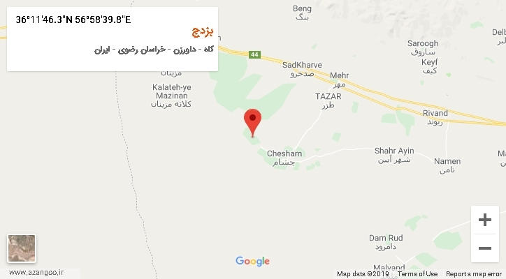 روستای بزدج بر روی نقشه