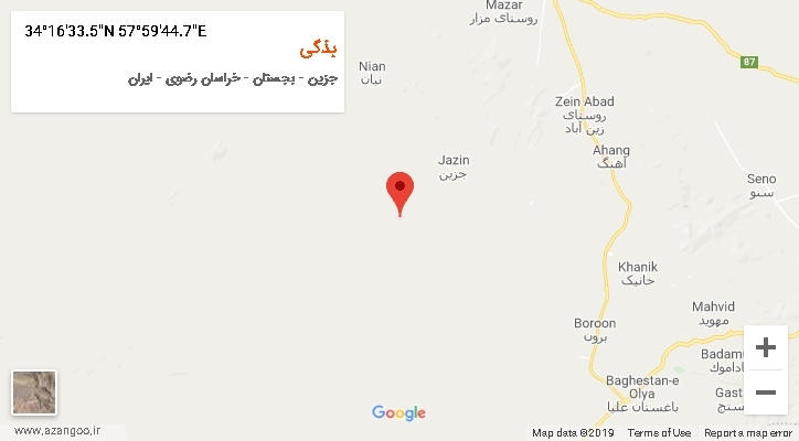 روستای بذگی بر روی نقشه