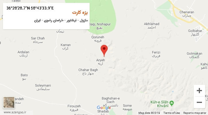روستای بزه کارت بر روی نقشه