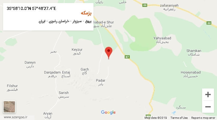 روستای بزمکه بر روی نقشه