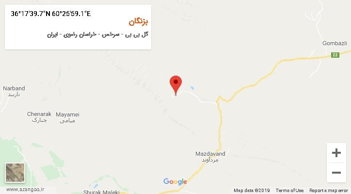 روستای بزنگان بر روی نقشه