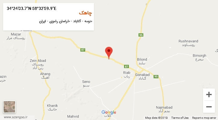 روستای چاهک بر روی نقشه