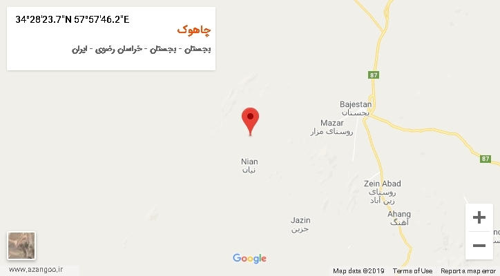 روستای چاهوک بر روی نقشه