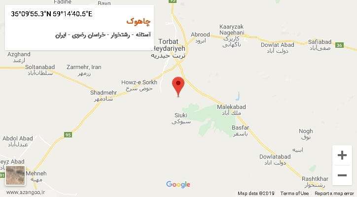 روستای چاهوک بر روی نقشه