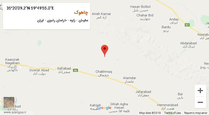 روستای چاهوک بر روی نقشه