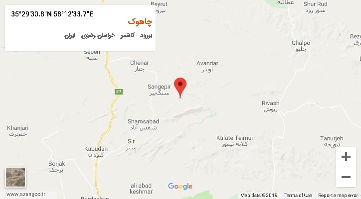 روستای چاهوک بر روی نقشه