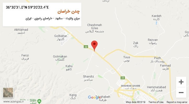 روستای چدن خراسان بر روی نقشه
