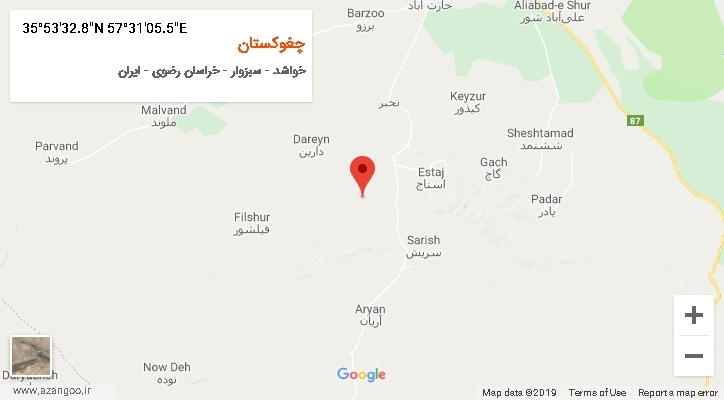 روستای چغوکستان بر روی نقشه