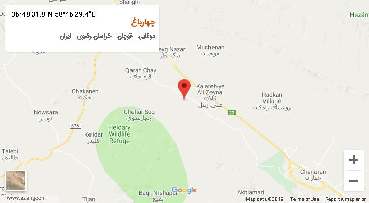 روستای چهارباغ بر روی نقشه