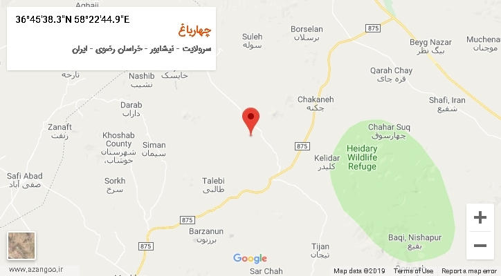روستای چهارباغ بر روی نقشه
