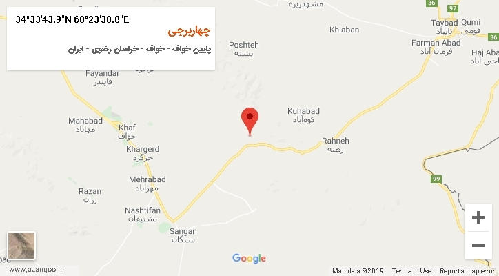 روستای چهاربرجی بر روی نقشه