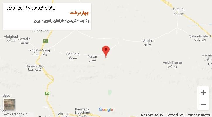 روستای چهاردرخت بر روی نقشه