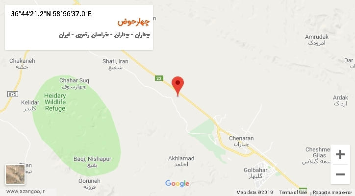 روستای چهارحوض بر روی نقشه