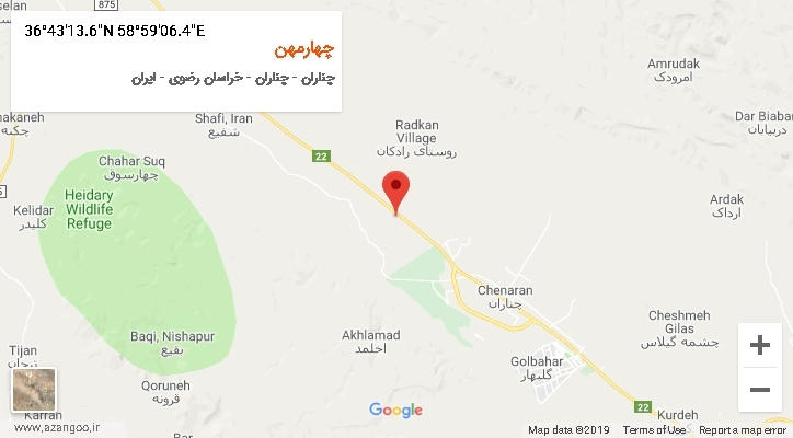 روستای چهارمهن بر روی نقشه