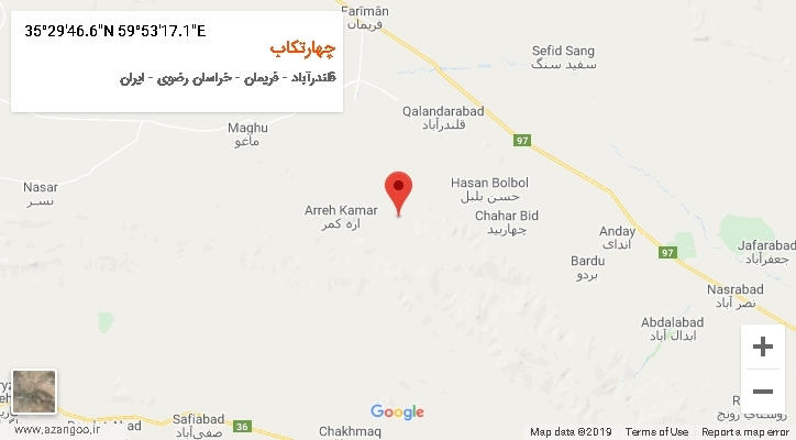 روستای چهارتکاب بر روی نقشه