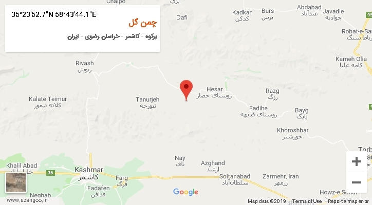 روستای چمن گل بر روی نقشه