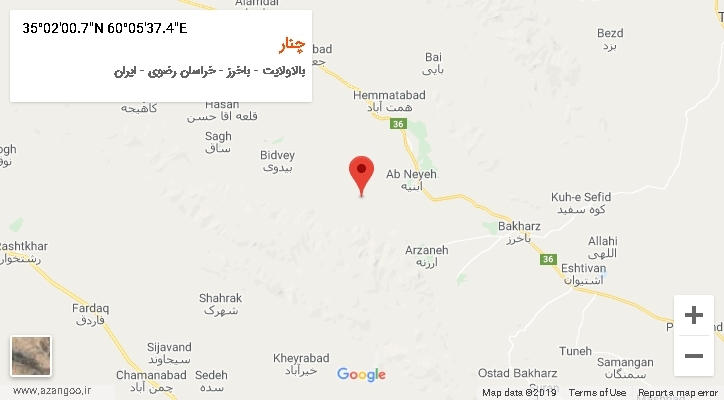 روستای چنار بر روی نقشه