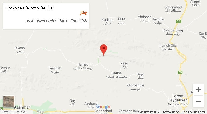 روستای چنار بر روی نقشه