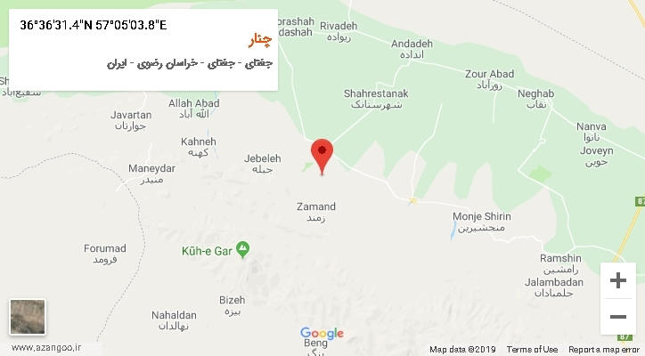 روستای چنار بر روی نقشه
