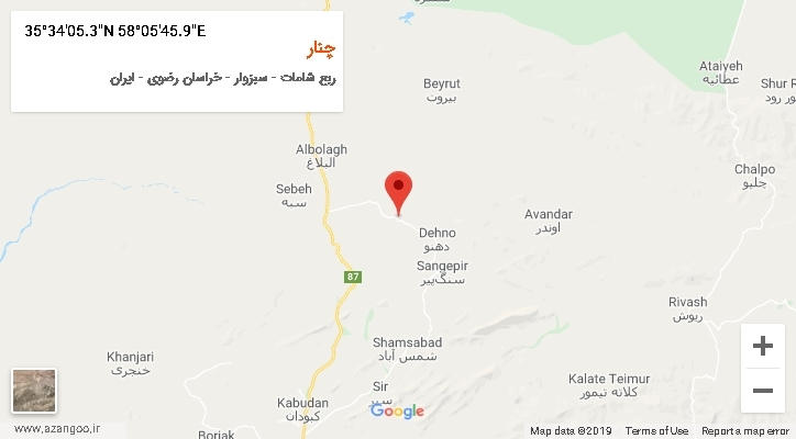 روستای چنار بر روی نقشه