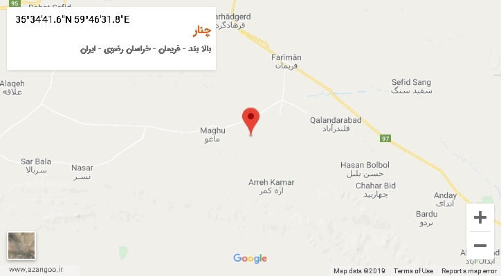روستای چنار بر روی نقشه