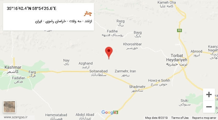 روستای چنار بر روی نقشه