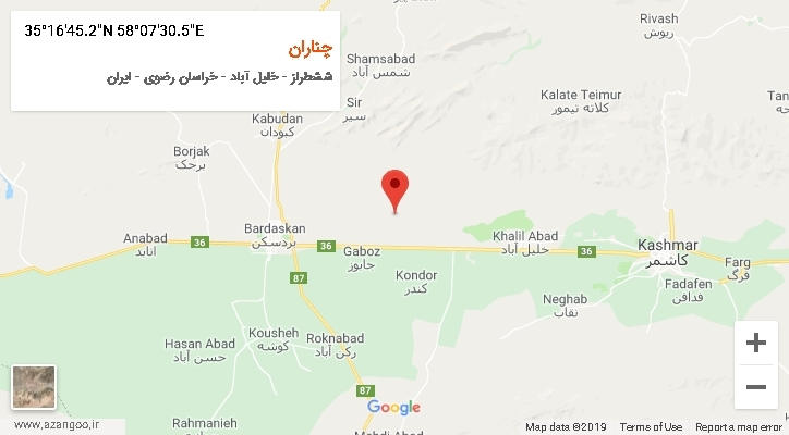 روستای چناران بر روی نقشه