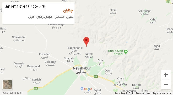 روستای چناران بر روی نقشه