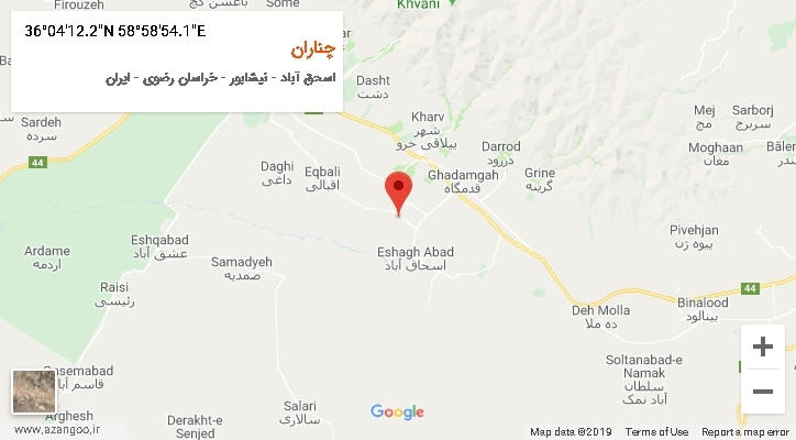 روستای چناران بر روی نقشه